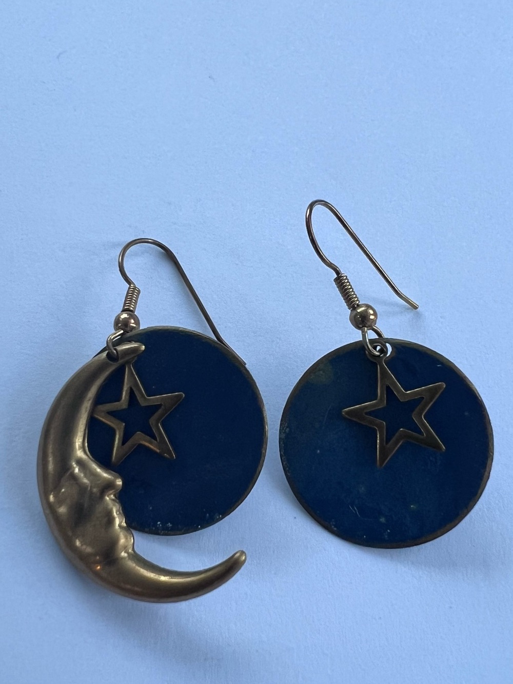 Pierced earrings asymmetrical moon face star 90s vintage statement - Picture 7 of 7